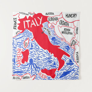 handgezeichnete stylisierte Karte Italiens. Reiser Wandteppich