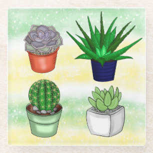 Handgezeichnete Sukkulturen Glasuntersetzer