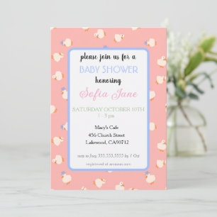 Handgezeichnete süße Enten rosa Baby Shower Einladung