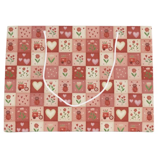 Handgezeichnete süße Patchwork-Arbeit - Große Gesc Geschenktüte (Vorderseite)