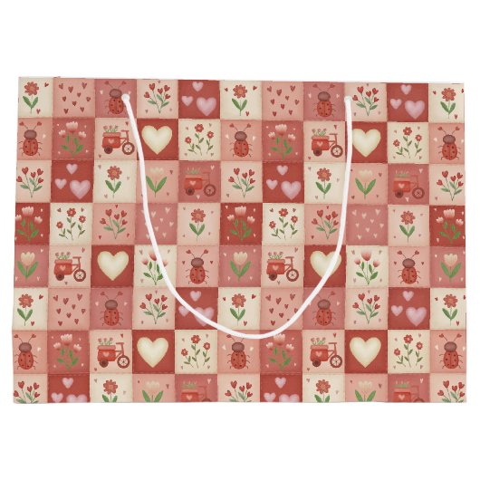 Handgezeichnete süße Patchwork-Arbeits - Große Ges Geschenktüte (Rückseite)