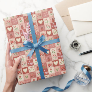 Handgezeichnete süße Patchworkarbeit - Geschenkpap Geschenkpapier