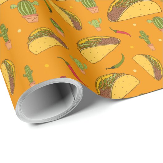 Handgezeichnete Tacos und Chiles mexikanisches Leb Geschenkpapier (Rolleneckpunkt)