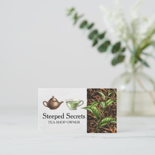 Handgezeichnete Teekanne und Tasse | Teeblätter Visitenkarte (Stehend Vorderseite)