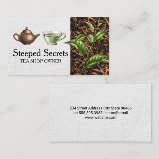 Handgezeichnete Teekanne und Tasse | Teeblätter Visitenkarte (Vorne/Hinten)