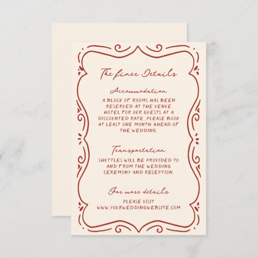 Handgezeichnete Terracotta-Rahmen Hochzeitsdetails Begleitkarte (Vorne/Hinten)