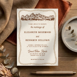 Handgezeichnete Teton-Berge Chic Western-Hochzeit Einladung