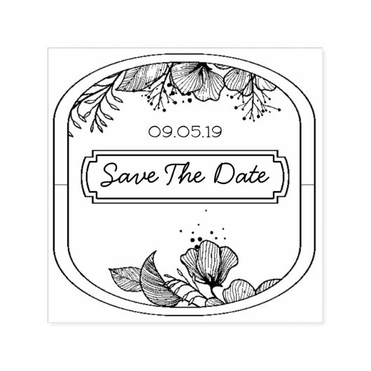 Handgezeichnete Text-Monogramm Rahmen Blumenmuster Permastempel (Design)