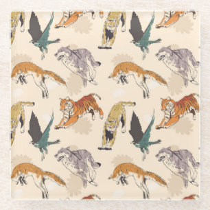 Handgezeichnete Tiere im Freien Glasuntersetzer