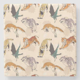 Handgezeichnete Tiere im Freien Steinuntersetzer