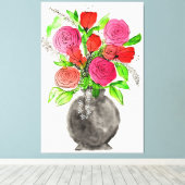 Handgezeichnete Tinte Doodle Rosa und Rote Wasserf Leinwanddruck (Insitu (Holzboden))