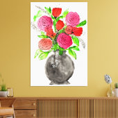 Handgezeichnete Tinte Doodle Rosa und Rote Wasserf Leinwanddruck (Insitu (Wohnzimmer))