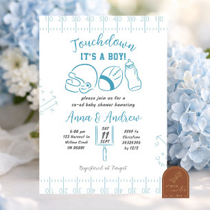 Handgezeichnete Touchdown-Junge-Baby-Party Einladung