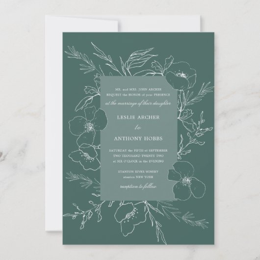 Handgezeichnete Traube Emerald Green Wedding Einladung (Vorderseite)