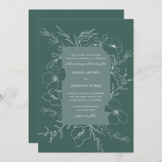 Handgezeichnete Traube Emerald Green Wedding Einladung (Vorne/Hinten)