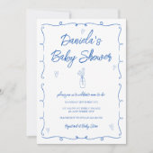 Handgezeichnete Trendy Blue Flowers Baby Boy Dusch Einladung (Vorderseite)