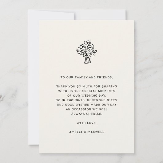 Handgezeichnete trendy Wedding Car Script Whimsica Dankeskarte (Rückseite)