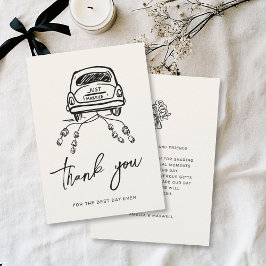 Handgezeichnete trendy Wedding Car Script Whimsica Dankeskarte