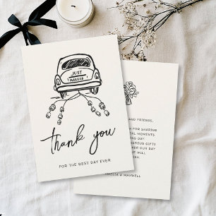 Handgezeichnete trendy Wedding Car Script Whimsica Dankeskarte