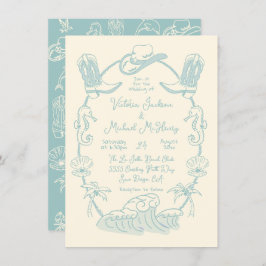 Handgezeichnete Tropical Cowboy Beach Hochzeit Einladung