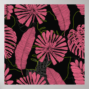 Handgezeichnete tropische Blätter. Exotische Pflan Poster