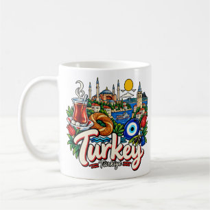 Handgezeichnete Türkei-Reise-Kunst-Sehenswürdigkei Kaffeetasse