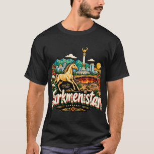 Handgezeichnete Turkmenistan-Reise-Kunst-Sehenswür T-Shirt