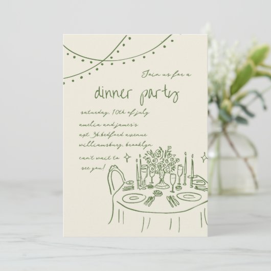 Handgezeichnete und handgeschriebene whimsical Din Einladung (Stehend Vorderseite)