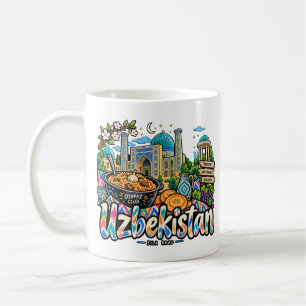 Handgezeichnete Usbekistan-Reise-Kunst-Sehenswürdi Kaffeetasse