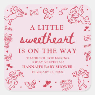 Handgezeichnete Valentinstag-Baby-Party "Little Sw Quadratischer Aufkleber
