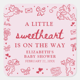 Handgezeichnete Valentinstag-Baby-Party "Little Sw Quadratischer Aufkleber