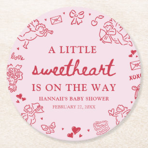 Handgezeichnete Valentinstag-Little-Sweetheart-Bab Runder Pappuntersetzer