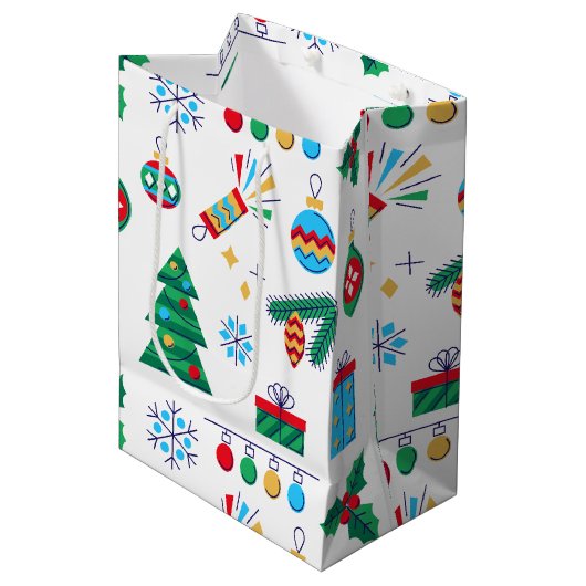 Handgezeichnete Vector Kunstweihnachtselemente Mittlere Geschenktüte (Vorderseite Schrägansicht)