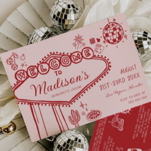 Handgezeichnete Vegas Bachelorette Wochenendreise Einladung