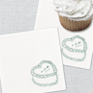 Handgezeichnete Vintag Cake Smaragdgrüne Hochzeit Serviette