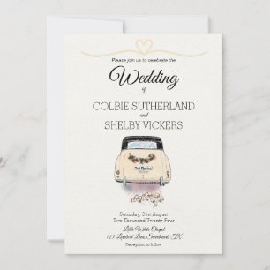 Handgezeichnete Vintage-Auto-Hochzeitseinladung Einladung