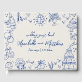 Handgezeichnete Vintage blaue Whimsikhochzeit Gästebuch (Vorderseite)