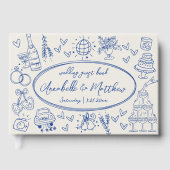 Handgezeichnete Vintage blaue Whimsikhochzeit Gästebuch (Vorderseite)