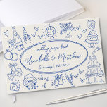 Handgezeichnete Vintage blaue Whimsikhochzeit Gästebuch<br><div class="desc">HandGezeichnet Quirky Sketches Whimsical Wedding Guest Book. Dieses kreative und spielerische Design ist perfekt für Paare, die einen einzigartigen und leichten Sake für ihren besonderen Tag gewollt haben. Das Gästebuch ist mit einem Vintag inspirierten, cremefarbenen Hintergrund und zeitlosen blauen Illustrationen gestaltet und bietet lustige, handgezeichnet Skizzen, die dynamisch über die...</div>