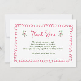 Handgezeichnete Vintage Blütenmädchen-Babydusche Dankeskarte