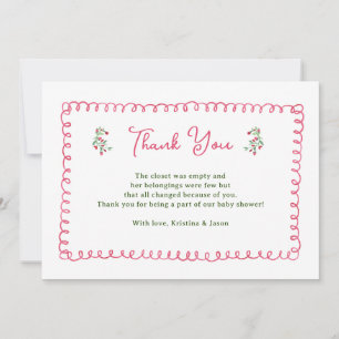 Handgezeichnete Vintage Blütenmädchen-Babydusche Dankeskarte