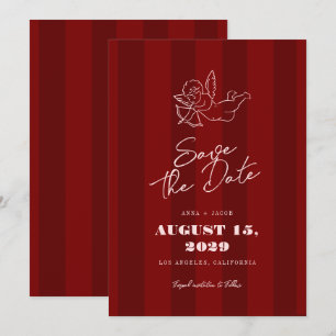 Handgezeichnete Vintage-Cherub-Rot gestreifte Hoch Save The Date