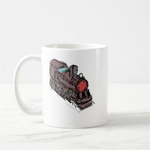Handgezeichnete Vintage-Dampfmaschine Keramik-Kaff Kaffeetasse