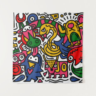 Handgezeichnete Vintage Doodle-Illustration, Carto Wandteppich