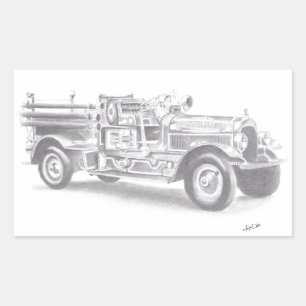 handgezeichnete Vintage-Feuerwehrskizze Rechteckiger Aufkleber