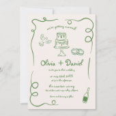 Handgezeichnete Vintage Französisch-grüne Whimsike Einladung (Vorderseite)