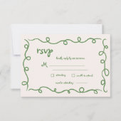 Handgezeichnete Vintage Französisch-grüne Whimsike RSVP Karte (Vorderseite)