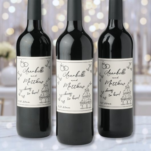 Handgezeichnete Vintage-Hochzeit Weinetikett
