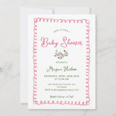 Handgezeichnete Vintage Red Floral Girl Babydusche Einladung (Vorderseite)