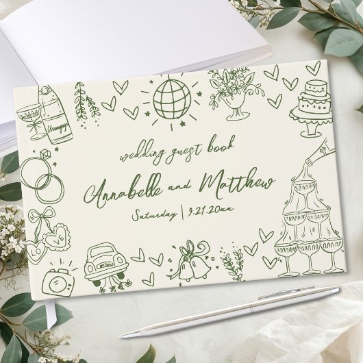 Handgezeichnete Vintage Retro Hochzeit Gästebuch